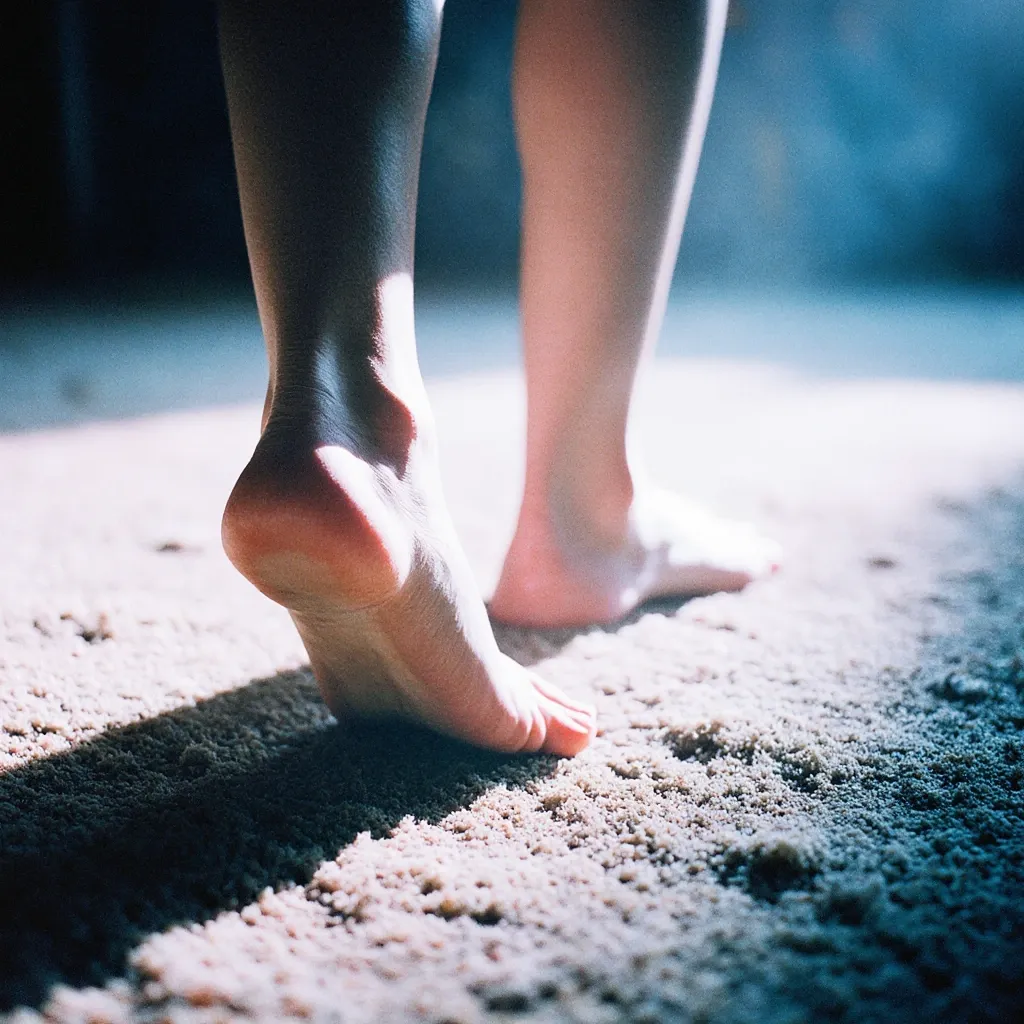Somatic grounding exercise — both feet pressed flat on the floor as a physical anchor signalling present-moment safety to the nervous system